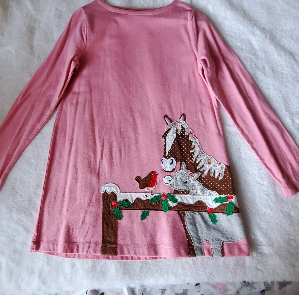 Mini Boden Pink Horse Long Sleeve Tee